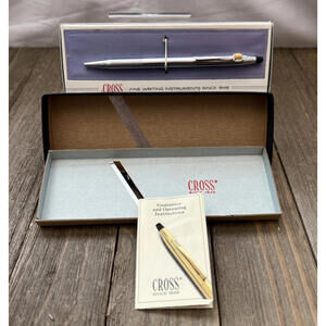 1982 Vintage Cross Classic Blue Ink 2502 Silver Ballpoint Pen Original Box JL